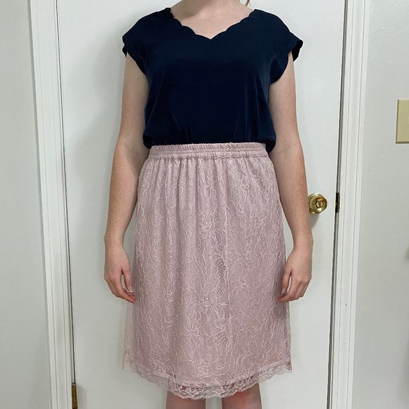 Light Pink Lace Midi Skirt Petite From Loft - Picture 1 of 6